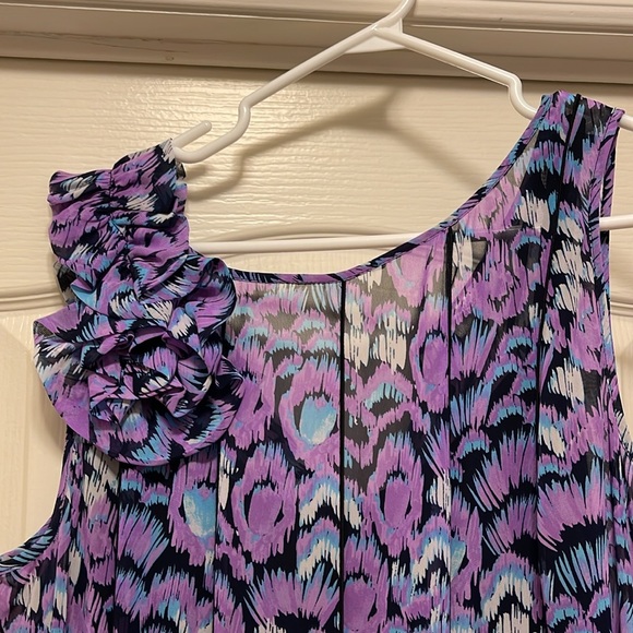 Mauve, blue , navy dress with full black “slip.” Black satin sash. - Picture 3 of 6